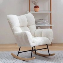 흔들의자 라운지 스윙 릴렉스 체어 수유 이케아 의자 1인용 쇼파 흔들 성인 안락 소파 누워서 잠을 잘 수 있습니다. 그물 레드 편안한 거실 발코니 홈 레저 레저, 펄 화이트 램 벨벳 + 풋스툴