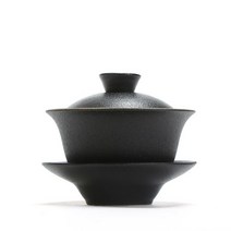 휴대용다도 커버 찻잔 포함 블랙 세라믹 Gaiwan 부티크 홈 수제 티 중국 다도 액세서리 티 세트, 10x8.6cm 110ml, A