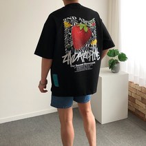 ARCV 딸기 그래픽 트임 오버핏 반팔티셔츠 3color