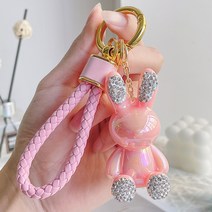MJ21 큐빅토끼키링 차키홀더 에어팟 열쇠고리 가방고리, 큐빅핑크토끼 X1개
