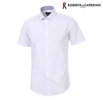 로베르타디까메리노 남성용 CP 솔리드 슬림핏 화이트 반소매 셔츠 RM2-355-1