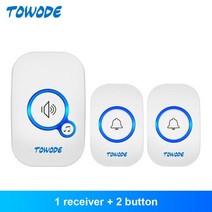 towode 홈 무선 초인종 433mhz 환영 친구 스마트 초인종 150meters 장거리 32 노래 4 레벨 볼륨 도어 차임, 협력사, 화이트 컬러 키트 2, 우리 플러그