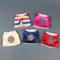 댕댕스 강아지한복 오색배자 털조끼, 진분홍