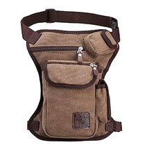 Hebetag 야외 허리 팩 캔버스 드롭 레그 백 남성 여성용 여행 전술 오토바이 자전거 사이클링 하이킹 캠핑 허벅지 힙 파우치 캐주얼 슬링 데이팩 브라운, 11Brown, 11Brown