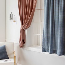 [까르데코] 코듀로이 빌리브 브라운+기모 네이비체크 창문커튼 2장