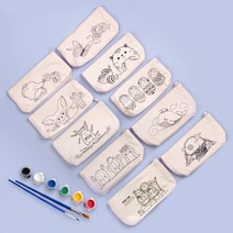아이디몬 감성 파우치세트 10종 (물감포함) 컬러링 그리기 파우치 캔버스천 광목 필통 만들기, 사막여우, 미니아크릴물감A 6색