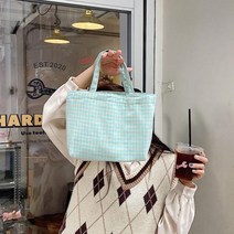 크리미 미니 체크무늬 가방 에코백
