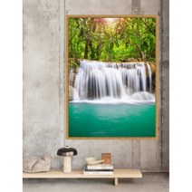 숲 풍경 폭포 흐르는물 돈들어오는 그림 만들기 선물 비즈 구슬자수 대형 보석십자수 재료, 70x90cm 전체 원형 큐빅