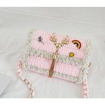 (한국어동영상)수지네작업실 diy 가방 만들기키트 세트 망스티치 네트공예 뜨개질 핸드메이드, B.사슴 무지개 크로스백, 핑크