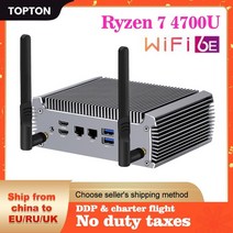 미니PC 데스크탑 고사양 topton 팬리스 amd ryzen 7 4700u r5 4500u 베어 본 게임용 컴퓨터 4k 듀얼 hd windows 1110 ht wifi6, 라이젠 7 4700u 와이파이6, 에게, 램 없음 스토리지 없음