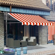 창문비가림막 수동어닝 어닝설치 커피숍 테라스어닝 그늘막, 300x120cm, 레드줄무늬+그레이 브라켓