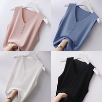 베이직item) 발뤼르 브이넥 여름 니트 민소매 나시 티셔츠