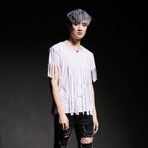 남성 캐주얼 티셔츠입니다남성 밑 단 수술 디자인 펑 크 록 힙 합 반팔 티셔츠 나이트클럽 무대 의상 남성 원숙 DJ 가수 슬 림 티셔츠 상의 고 딕 의상