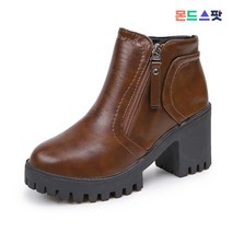 몬드스팟 7.5cm 여성 옆지퍼 통굽 왕굽 워커부츠 브라운 (DM822)