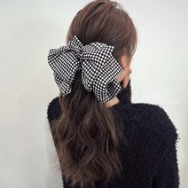 여자 부분가발 포니테일 긴머리 빅리본 헤어피스 웨이브 a3, D. 체크x콜드브라운