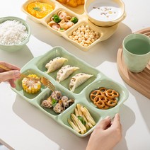 시크라이프 5칸 도자기식판 손잡이 달린 다이어트 식판 반찬분리 가정용 혼밥 심플 그릇, 민트