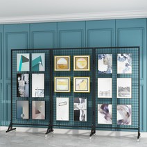 작품전시대 철 접이식 그리드 메쉬 유치원 그림 전시회 미술 작품 플로어 스탠드 이동식 전시 야외 디스플레이, 검정색 폭 1.2m  높이 1.8m - 접이식 문 5개