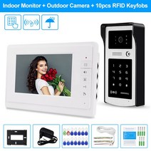비디오월 회의실 상황실 대형모니터 가정용 RFID 비디오 인터콤 시스템 도어 폰 실내 모니터 야외 카메라 초인종 지원 카드 비밀번호 잠금 해제 7 인치, 4.Camera and Monitor