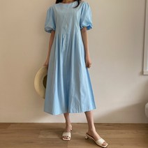 퍼프 하늘색 흰색 뱃살커버 원피스