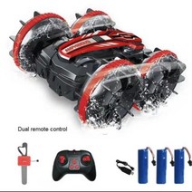 RC Car 4WD 원격 제어 차량 24G 수륙 양용 스턴트 RC 자동차 양면 롤러 SUV 전기 장난감 소년을 위한 생일 선물 취미 아이들 카레이싱, Dual Red 3B