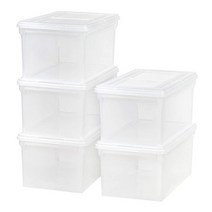 IRIS USA 레터/리걸 파일 토트 박스 4팩 BPA 프리 플라스틱 보관 상자 토트 오거나이저 내구성 있고 안전한 래칭 뚜껑 쌓을 수 있고 중첩 가능 펄, Clear - 5 Pack