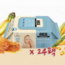 리꼬베이비 레시피 손입전용티슈 30매 캡형 엠보싱 물티슈 60g, 24팩