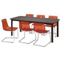 이케아 IKEA STRANDTORP 스트란드토르프 / TOBIAS 토비아스 테이블+의자6 - 브라운/브라운/레드 크롬도금 150/205/260 cm 594.848.97