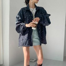 삐까삐까 캐주얼 바람막이 아노락 플라워 자수 집업 점퍼 여성 봄 여름 장마철 아우터 롱점퍼
