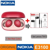 노키아 E3100 TWS 헤드폰 Fone uriulres 무선 블루투스 이어폰 HD 전화 400mh 안드로이드 IOS 레드 오렌지, 12 E3100 Red and TW13
