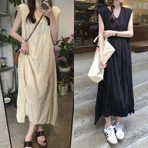 1015마켓 라나 링클 브이넥 롱 원피스