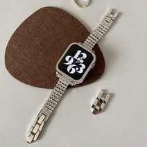 우먼스9999 애플워치 7 SE 6 5 4 3 호환 가능 큐빅 브레이슬릿, 실버