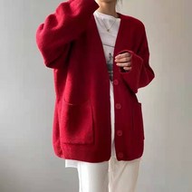 핫핑크가디건 셔츠가디건 패션 오버사이즈 스웨터 여성용 니트 가디건 긴 상의 풀 Femme Hiver 가을 겨울