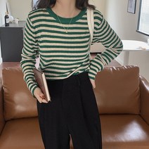 QILCI 여성 스트라이프 단가라 줄무늬 니트 티셔츠