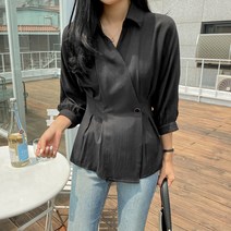 썸머 핀턱 랩 카라 블라우스