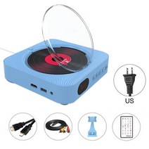 벽걸이 CD플레이어 휴대용 오디오 플레이어 블루투스 스피커 벽 설치용 스테레오 CD LED 스크린 음악 원격 제어 FM 라디오, [02] Blue US