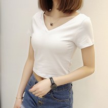 여성 반팔티 티셔츠 슬림 핏 반소매 여자반팔티셔츠 크롭 T 스퀘어 넥 인박카028