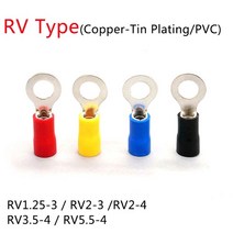 전선 커넥터 터미널부품 50pcs rv1.25-4 rv2-3 rv2-4 rv3.5-4 rv5.5-4 와이어 터미널 압착 스플 라이스 pvc 절연 원형 라운드 콜드 끝 호환 지원, 노란색, 1.25-4절