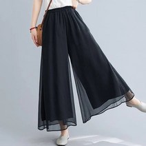 리아리아 여성 시원한 쉬폰 와이드 팬츠 밴딩 하이웨이스트 슬랙스