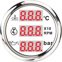 자동차온도게이지 3 IN 1 자동차 디지털 게이지 52mm 오일 압력 타코미터 알람 온도 센서 포함 수온 NPT 1/8 RPM, [10] White Silver