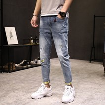 AIRASI 용된다 워싱 데미지 데일리 가을 남자 일자 청바지