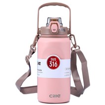Cille 옥외 스테인레스 텀블러 보온보냉 물병 대용량 보냉병 1리터 1000ml, 핑크색
