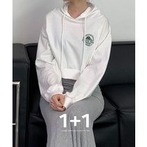 1+1 파인땡큐 캠핑 크롭 후드티