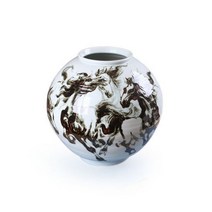 박씨상방 백자 철화 군마도 달항아리