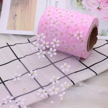 6cm 5 야드 꽃 무늬 얇은 명주 그물 데이지 리본 롤 DIY 수제 공예 머리 베이킹 벚꽃 인쇄 메쉬 패브릭 용품118597, 8cm x 5yards, Pink, Pink