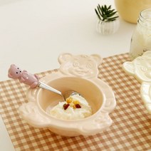 귀여운 곰돌이 시리얼볼 도자기 그릇 요거트볼, 곰돌이_볼, 베이비핑크