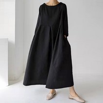 퀸앤조이 내추럴핏 핀턱 플레어 린넨 롱원피스 ***SSK무역***