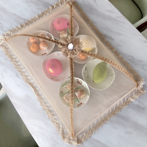 접이식 밥상 덮개 상보자기 사각 레이스 브라운 70x50cm