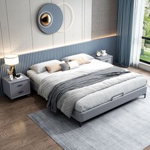 . 나무 고급 일본식 다다미 가죽 침대 매우 심플한 모던 플로어 리브 침대 프레임 헤드 보드 침대 선반 낮은 침대, 2000 2200 + 프레임 구조, 그레이 원목