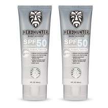Headhunter 튼튼한 Reef Safe 자외선 차단 SPF 50 서핑용 천연 미네랄 페이스 크림 광범위한 스펙트럼 UVAUVB 안전 피부 손상 방지 프리미엄 클리어 화이트 2, 3 Ounce (Pack of 2), 1개