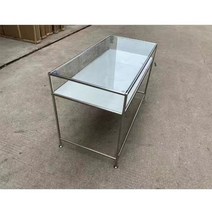 네일샵 테이블 네일아트 책상 철제 유리 네일 탁자, 2단 유리 화이트 120x60x80cm